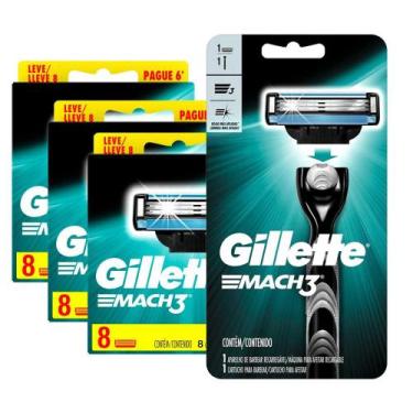 Imagem de Kit com 24 Carga Gillette Mach3 Leve 8 Pague 6 + 1 Aparelho de Barbear
