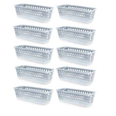Imagem de Kit 10 Cestos Multiuso Comprido Retangular Transparente 28x11x8 Cm 123