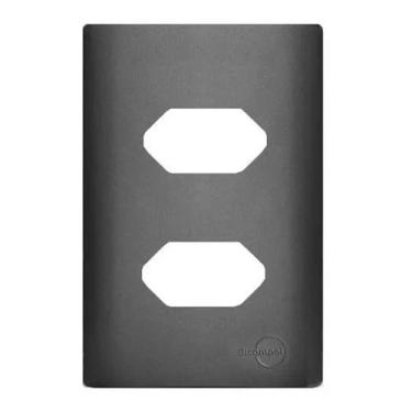 Imagem de Placa Novara Grafite 4x2 Tomada Dupla Com Suporte Dicompel, Grafite