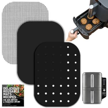 Imagem de INFRAOVENS Forros reutilizáveis para fritadeira a ar de 2 cestos Ninja DoubleStack, acessórios para SL201 SL401 Protetores de cesta para 8qt, 10qt XL 6 em 1 airfryer de pilha dupla, tapetes fáceis de