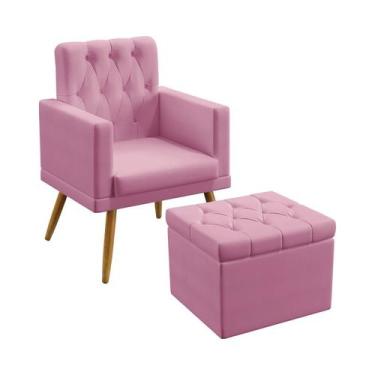 Imagem de Poltrona Almofadada Vega Com Rodapé E Capitonê Com Puff Quasar Sued Ro