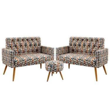 Imagem de Kit 2 Poltronas Namoradeira Estofadas Vega Rodapé e Capitonê com Puff 