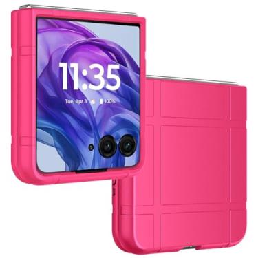 Imagem de Capa para Motorola RAZR+ 2024, capa protetora rígida fina Nakedcellphone [anti-impressão digital, aderência de textura] para celular Moto RAZR Plus '24 Flip (RAZR 50 Ultra) - Rosa choque brilhante