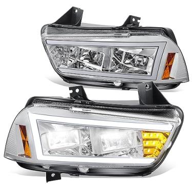 Imagem de DNA MOTORING Par de faróis refletores DRL LED compatíveis com Dodge Charger 11-14, cromado/lente transparente/canto âmbar, HL-HAY-042-CH