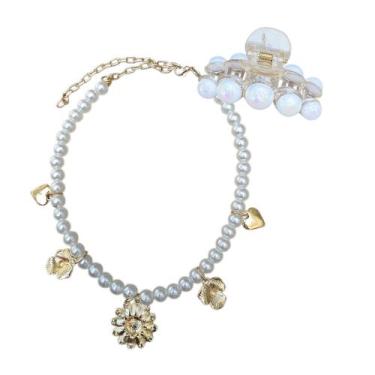Imagem de Kit Colar Choker Pérolas com Berloques + Presilha + Saida Franjas Tric