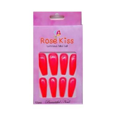 Imagem de Unhas Postiças Rose Kiss 12 Pçs Formato Bailarina Rosa Neon - Bw Cosmé