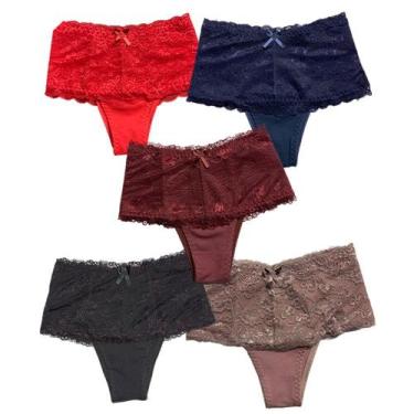Imagem de Kit 5 Calcinhas Cintura Alta Fristyle Modeladora Com Renda Em Algodão 