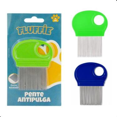 Imagem de Pente Antipulga de  INOX para Cachorro e Gato Cabo Plástico - Fluffie,