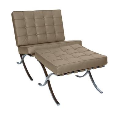 Imagem de Poltrona com Banqueta Barcelona Base Cromada Couro Natural Legitimo - 