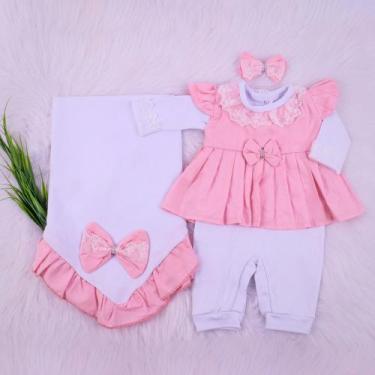 Imagem de Saída De Maternidade para Bebe Menina com Vestido 4 Peças Menina Zoe -