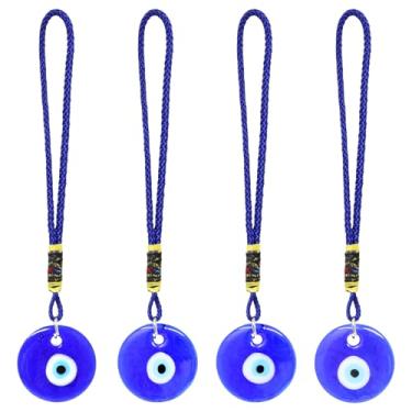 Imagem de Honbay 4 peças 4 cm/1,57 pol. Pingente de vidro turco azul olho turco enfeite pendurado com cordas boa sorte amuleto grego para colar chaveiro artesanato carro charme acessórios de decoração
