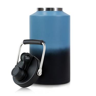 Imagem de Garrafa de água de 1 litro isolada, garrafa de água de aço inoxidável de 3,7 g, boca larga, aspirador duplo, lavável na lava-louças, livre de BPA para bebidas quentes e frias, azul gradiente