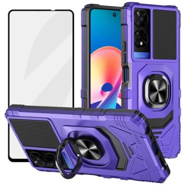 Imagem de Ailiber Capa para celular TCL 50 SE, TCL 50 SE 5G com protetor de tela, suporte de anel para suporte magnético de carro, capa resistente à prova de choque durável para TCL 50 SE-roxo