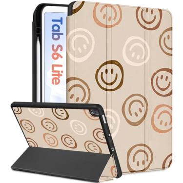 Imagem de Kidcube Capa para Samsung Galaxy Tab S6 Lite de 10,4 polegadas 2022/2020 para mulheres e meninas, capa fólio fofa com suporte para lápis, sorriso legal, feminino, adolescentes, suporte automático para