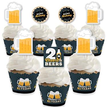 Imagem de Big Dot of Happiness Cheers and Beers to 21 Years - Decoração de cupcake - Kit de embalagem de cupcake e palitos de petiscos para festa de 21 anos - Conjunto de 24