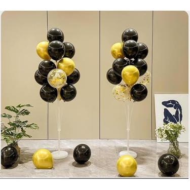 Imagem de Leesoot 2 Sets 62-Inch Black Gold Floor Column Kit Stand With Backdrop Decoration for Graduation, Wedding, Birthday, Baby Shower, Gender Reveal Party - Balloon Tower and Tree