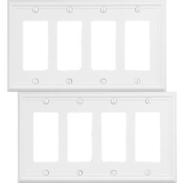Imagem de OKAWYC Capa de interruptor de luz decorativa quádrupla Luca placa de parede, pacote com 2 balancim quádruplo branco 4 gangues, para receptáculo interruptor de intensidade de luz GFCI tomada, capa de interruptor decorativa placa de parede, durável
