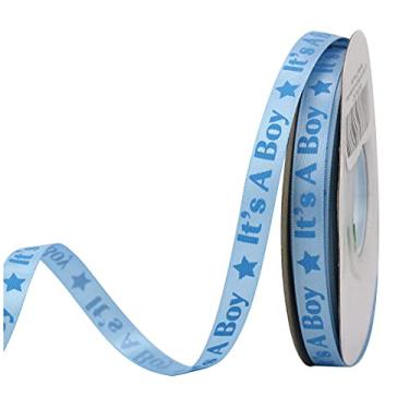 Imagem de Midi Ribbon Fita para bebê It's A Boy Baby Blue Celebration Fita de cetim artesanal de dupla face, 9,5 cm por 25 m, fita de menino para chá de bebê, aniversário, festa de batizado, lembrancinha de