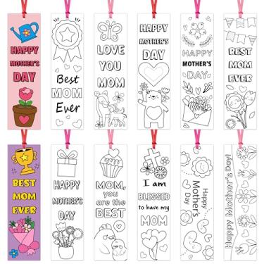 Imagem de BWkoss Marcadores de livro para crianças para o Dia das Mães – 75 peças Feliz Dia das Mães DIY para colorir em branco marcador de página em branco para sala de aula, materiais de artesanato para