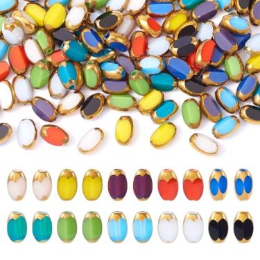 Imagem de Beadthoven 100 contas de vidro facetadas - 4,5 x 7 x 3 mm contas de cristal ovais coloridas em forma de arroz com borda banhada a ouro para pulseira faça você mesmo brinco fabricação de joias