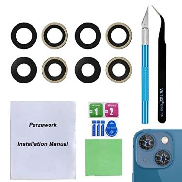 Imagem de Perzework Conjunto de 2 peças de reposição de vidro para câmera traseira traseira OEM para iPhone 13 e iPhone 13 Mini com adesivo pré-instalado e kit de ferramentas de reparo