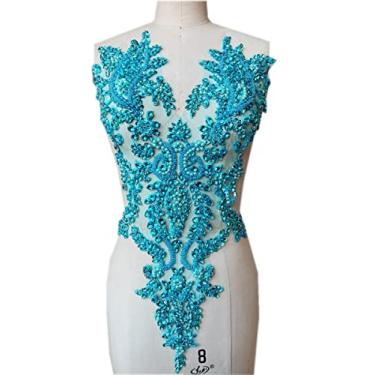 Imagem de Apliques de renda de strass feitos à mão costurados em remendos de acabamento de contas para acessórios de roupas sociais (azul-celeste)