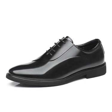Imagem de Bota masculina de couro genuíno Oxford com cadarço antiderrapante, formal, trabalho, negócios, casual, Preto, 37