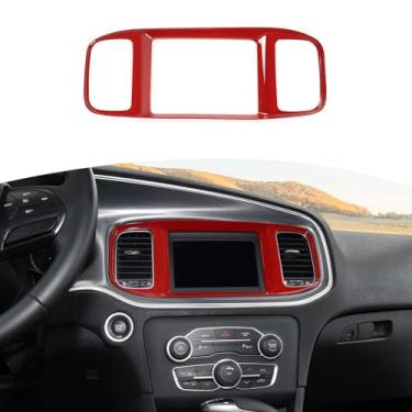 Imagem de RT-TCZ Capa de acabamento para painel central vermelho de 7 polegadas para Dodge Charger 2015-2023 acessórios interiores vermelhos (não serve para tela de 8,4 polegadas)