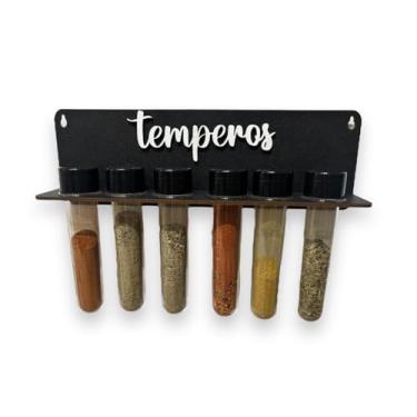 Imagem de Porta Temperos de Parede em MDF preto com 6 tubetes