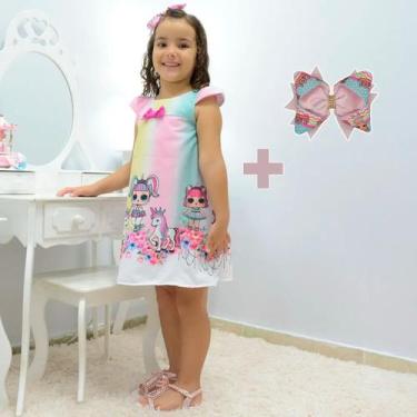 Imagem de Kit Vestido infantil Lol surprise e unicórnio + laço para cabelo - Mod