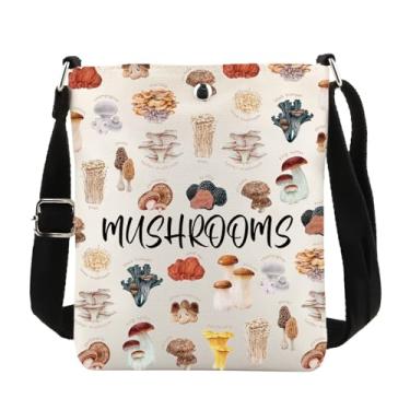 Imagem de PWHAOO Mushrooms Lover Gift Bolsa tiracolo tipo cogumelo caçador de cogumelos bolsa de viagem presente de micologia presente de micélio, Cogumelo Tipos C