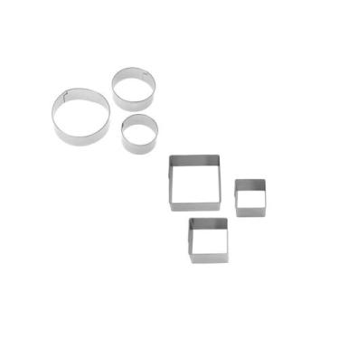 Imagem de kit 6un Cortador inox Molde Massas Biscoito Quadrado Redondo - YAZI