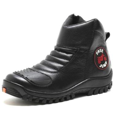 Imagem de Bota Coturno Masculino Motoqueiro Couro Cano Baixo - Free Jump, Preto,