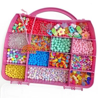 Imagem de Kit Maleta Infantil Miçangas Para Montar Pulseiras Com 1400 Peças - Fa