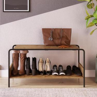 Imagem de Banco sapateira tube madeira vermont base aço carbono preto fosco - ar