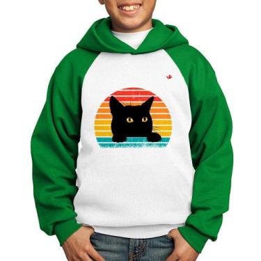 Imagem de Moletom Infantil Gato Vintage Sunset - Foca na Moda, Branco, Verde, 12