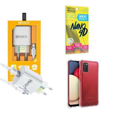 Imagem de Kit Carregador Turbo + Capinha Samsung A03 S + Película 9D - HRebos