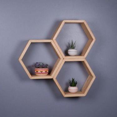 Imagem de Trio De Nicho Hexagonal Sextavado Cru Para Pintura 15cm Prof - B&D Art