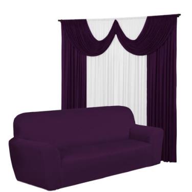 Imagem de Kit Sala Cortina 2 Metros Paris + Capa 4 Lugares Coladinha Spandex - D
