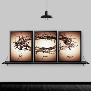 Imagem de Kit 3 Quadros Decorativos Coroa De Espinhos 24x18cm - Quadros On-line,
