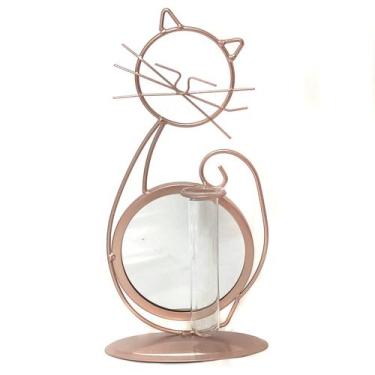 Imagem de Enfeite Decorativo Gatinho Metal Com Espelho  Gato Floreira - Rose gol