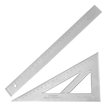 Imagem de Régua Escolar 30x2,5cm + Esquadro Multi Funcional Ângulos - LAPIDARE, 
