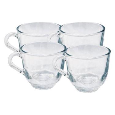 Imagem de Kit 4 Xicaras Vidro Resistente 150ML Para Cha Cafe Transparente - PRAT