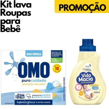 Imagem de 1 Amaciante de Roupas Bebe Vida Macia + 1 Omo Puro Cuidado 800g Lavand