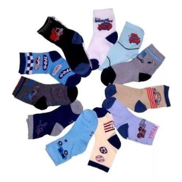 Imagem de Kit com 12 Pares de Meia Infantojuvenil Menino Soquete Algodão - Abafa