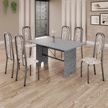 Imagem de Conjunto de Mesa Tubular 6 Cadeiras 140x75cm Mart Prata com Tampo em Granito Ocre Letícia 070 - Tudo de Móveis