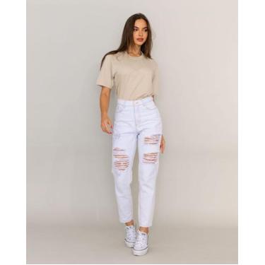 Imagem de Calça Jeans Mom Feminina Cintura Alta Linha Eco 21675 Ice Rasgada - Co