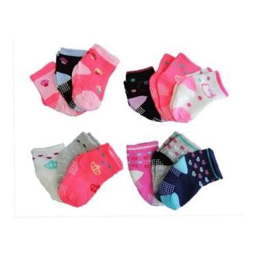 Imagem de Kit 12 Pares Meias Infantil Bebê Criança Antiderrapante - AMORAMA,  06