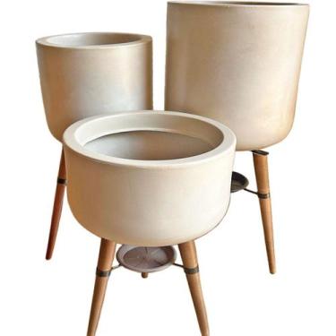 Imagem de Kit 3 Vasos Para Plantas e Decoração com Tripé de Madeira - Alpe & Ari