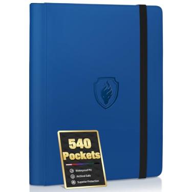 Imagem de Fabmaker Premium 9 Pocket PU Card Binder, Sturdy Album for 540 Cards & Trading Games, Sleek Folders for YuGiOh, MTG, TCG, Sports, Royal Blue